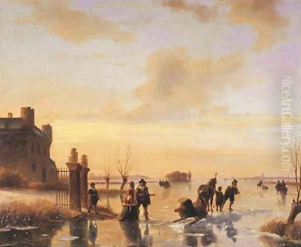 The pleasure trip elegant figures on the ice Oil Painting by Nicolaas Johannes Roosenboom