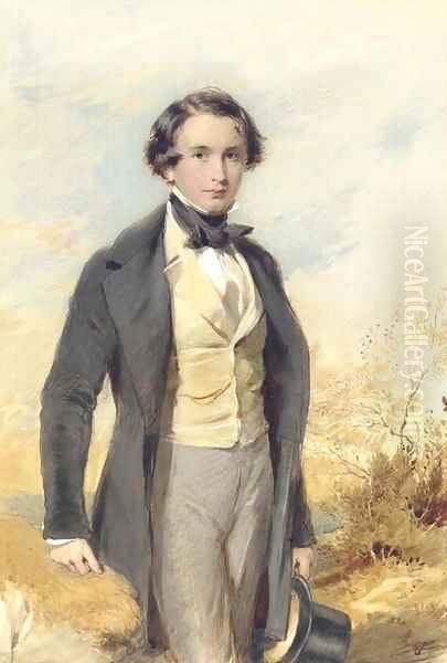 Portrait of Jack Donne, three-quarter length, in a black coat and yellow waistcoat Oil Painting by George Richmond