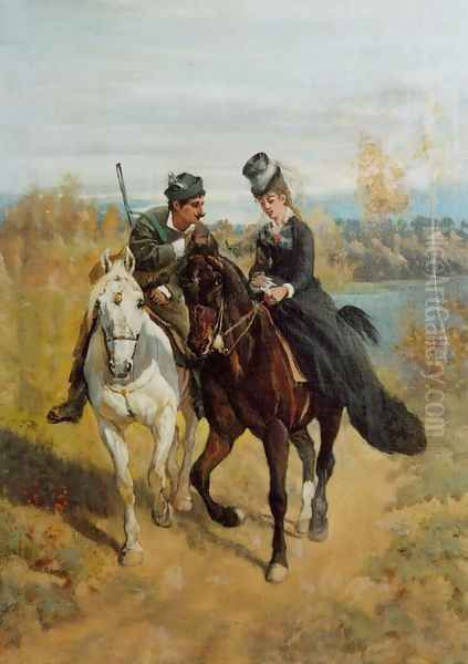 Two Riders Oil Painting by Edward Mateusz Romer