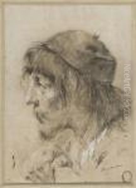 Tete D'homme De Profil Portant Un Chapeau Oil Painting by Giovanni Battista Piazzetta