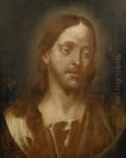 The Head Of Christ, Within A Paintedoval Oil Painting by Giovanni Battista Piazzetta