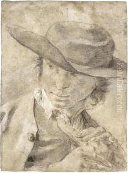 A Boy In A Broad-brimmed Hat, Holding A Flute Oil Painting by Giovanni Battista Piazzetta