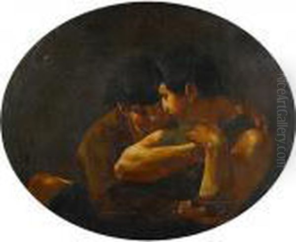 Two Young Men In An Embrace Oil Painting by Giovanni Battista Piazzetta