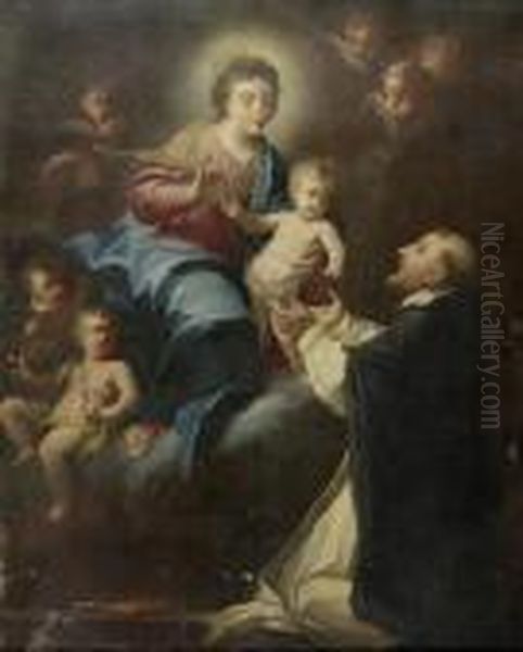 The Virgin Of The Rosary With Child And Saint Dominic Oil Painting by Giovanni Battista Piazzetta