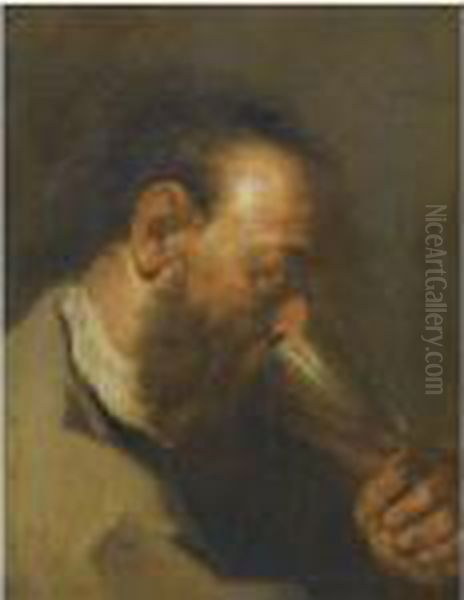 Study Of A Bearded Man Drinking Oil Painting by Giovanni Battista Piazzetta