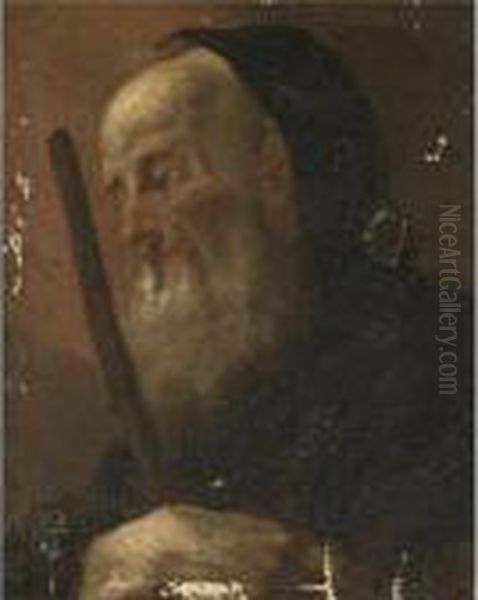 Study Of A Bearded Hermit Saint, Head And Shoulders, Possibly Anthony The Great Oil Painting by Giovanni Battista Piazzetta