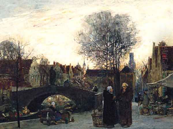 Canalside Gossip Oil Painting by Flora MacDonald Reid