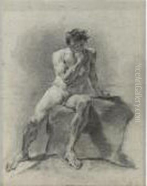 A Seated Male Academy, Resting His Chin In One Hand Oil Painting by Giovanni Battista Piazzetta