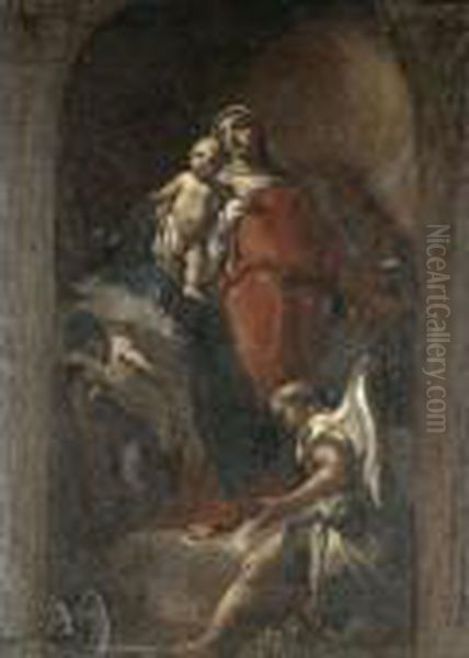 The Madonna And Child With An Angel And Saints Oil Painting by Giovanni Battista Piazzetta