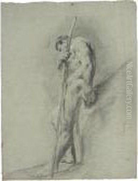 Recto
: A Standing Nude Holding A Staff, Seen In Profile Oil Painting by Giovanni Battista Piazzetta