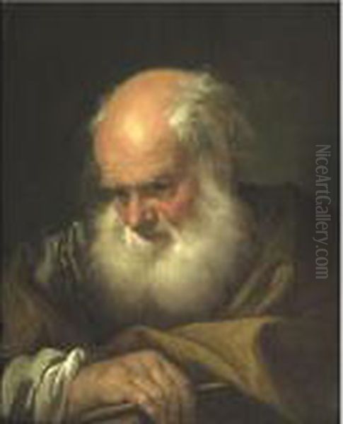 Portrait Of An Old Bearded Man Holding A Book Oil Painting by Giovanni Battista Piazzetta