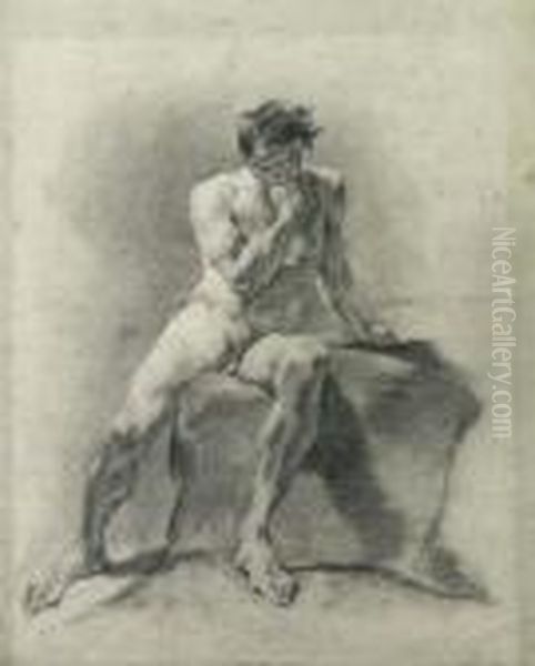 A Seated Male Nude Oil Painting by Giovanni Battista Piazzetta