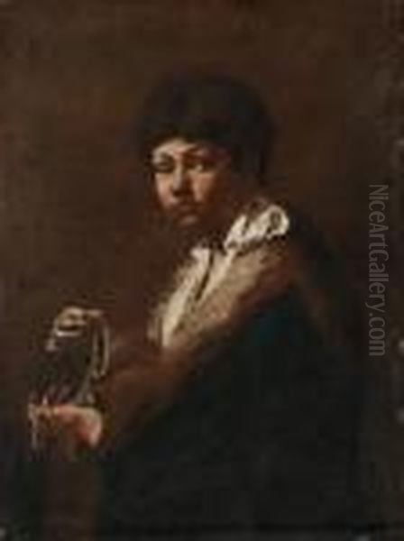 A Youth, Half-length, Holding A String Of Pearls Oil Painting by Giovanni Battista Piazzetta