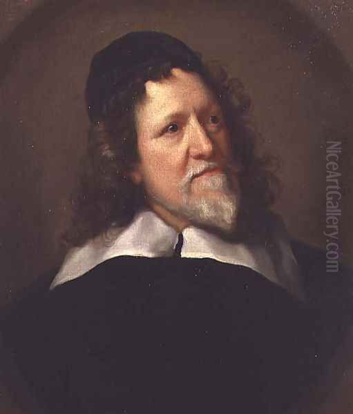 Portrait of Inigo Jones wearing a black tunic and cap Oil Painting by Jonathan Richardson