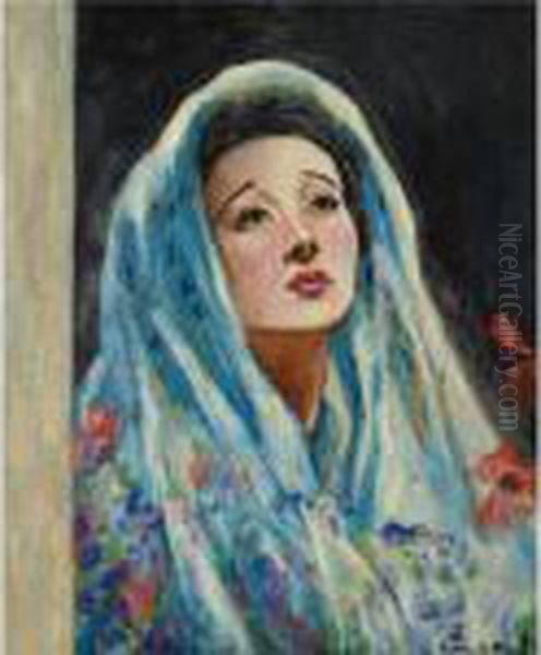 Femme Au Chle Bleu Oil Painting by Francis Picabia