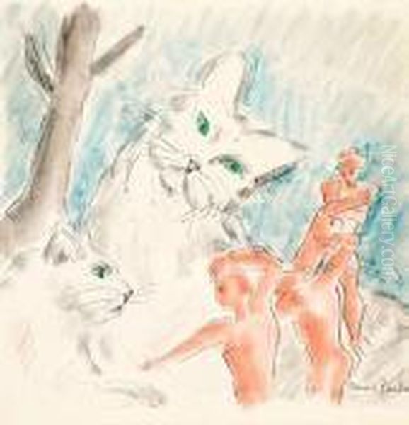 Chats Et Personnages Oil Painting by Francis Picabia