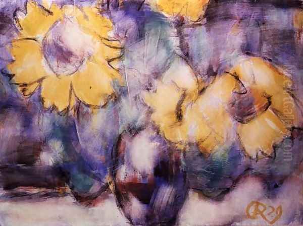 Sunflowers in a Vase Oil Painting by Christian Rohlfs