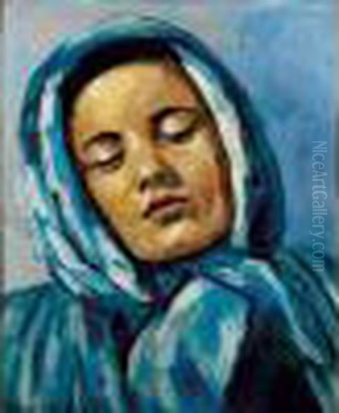 Femme Au Foulard Bleu, Circa 1940-1942 Oil Painting by Francis Picabia