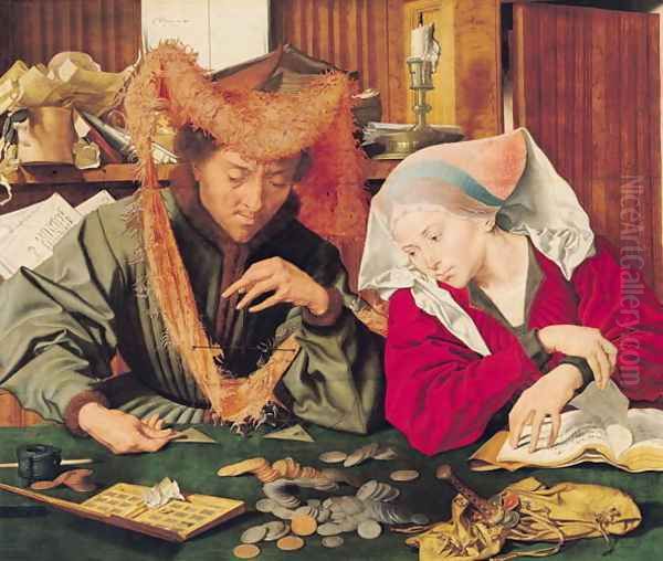 The Money Changer and his Wife, 1539 Oil Painting by Marinus van Roejmerswaelen