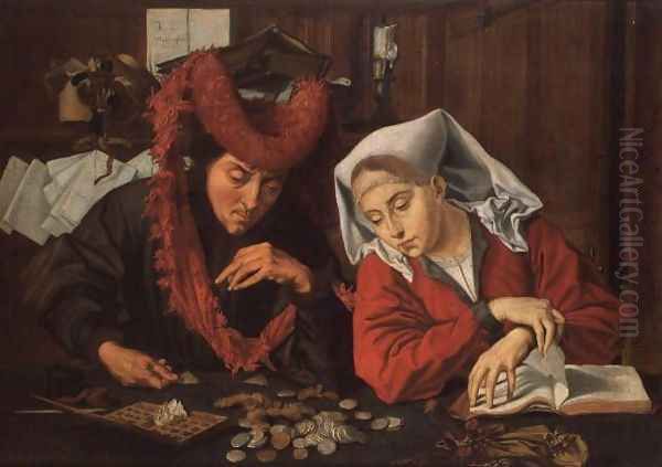 The Banker and his Wife, 1538 Oil Painting by Marinus van Roejmerswaelen