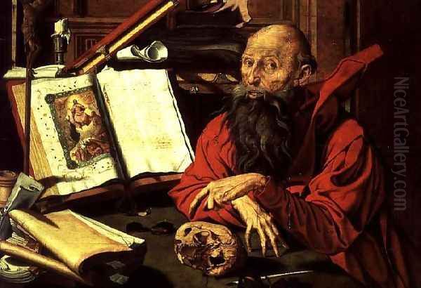 St. Jerome in Meditation Oil Painting by Marinus van Roejmerswaelen