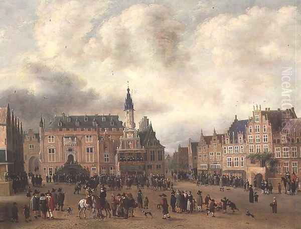 Announcement of the Peace of Breda in the Grote Markt, Haarlem, c.1667 Oil Painting by Gillis Rombouts