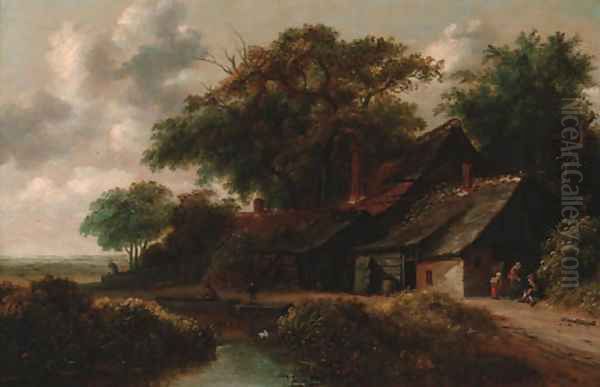 Peasants resting before a riverside cottage Oil Painting by Gillis Rombouts