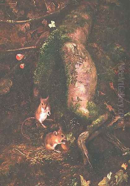 Field Mice at the Foot of a Tree 1876 Oil Painting by George Thomas Rope