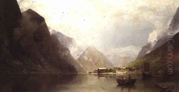 A Fjord Oil Painting by Georg Anton Rasmussen