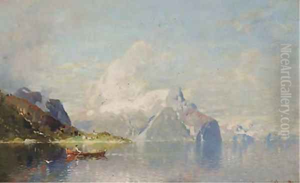 Crossing the fjord Oil Painting by Georg Anton Rasmussen