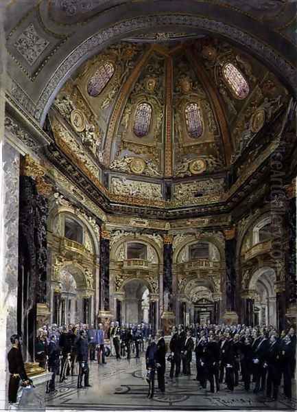 Visit of Emperor Franz Joseph I of Austria 1830-1916 to the Kunsthistorisches Museum in 1891, 1893 Oil Painting by Raschka