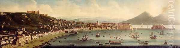 Naples, A View Of The Bay Taken From Posillipo Looking Towards Mount Vesuvius Oil Painting by Juan Ruiz