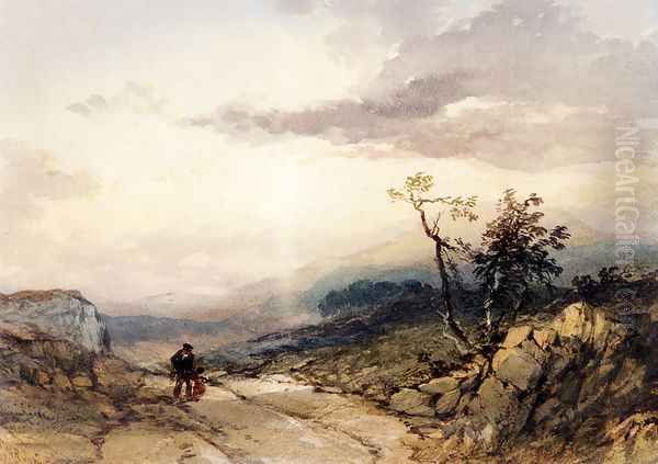 Figures On A Country Road Near Ambleside, Westmoreland Oil Painting by Thomas Miles Richardson, Jnr.