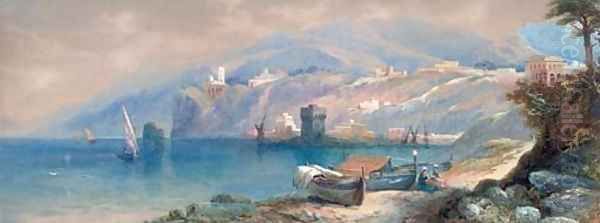 On the Northern Italian coast Oil Painting by Thomas Miles Richardson, Jnr.