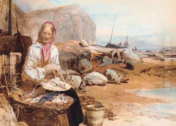 The old fisherwoman Oil Painting by Thomas Miles Richardson, Jnr.