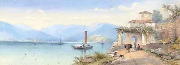 A peaceful afternoon on the Italian lakes Oil Painting by Thomas Miles Richardson, Jnr.