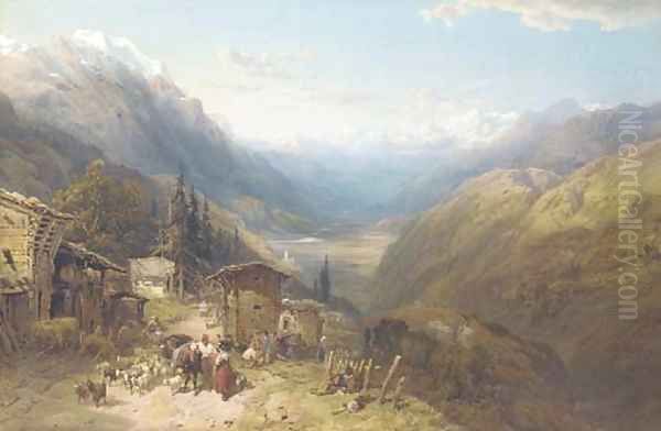 The Rhane Valley from the Forclass, Pass of the Tete Noire Oil Painting by Thomas Miles Richardson, Jnr.