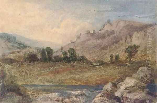 A river landscape Oil Painting by Thomas Miles Richardson, Jnr.