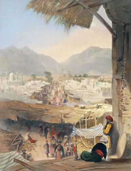 City of Kandahar, its Principal Bazaar and Citadel, Taken from the Nakarra Khauneh, or Royal Band Room, plate 28 from Scenery, Inhabitants and Costumes of Afghanistan, engraved by Robert Carrick c.1829-1904 1848 Oil Painting by James Rattray