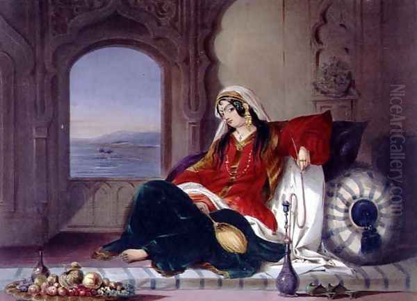 Kandahar Lady of Rank, Engaged in Smoking, plate 29 from Scenery, Inhabitants and Costumes of Afghanistan, engraved by Robert Carrick c.1829-1904 1848 Oil Painting by James Rattray