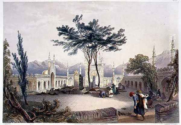 Mosque of Goolaum Hoossein Huzrut-Jee, the Great Prophet of the Afghauns, and the Tombs of the Kings at Kandahar, plate 30 from Scenery, Inhabitants and Costumes of Afghanistan, engraved by R. Carrick c.1829-1904, 1848 Oil Painting by James Rattray