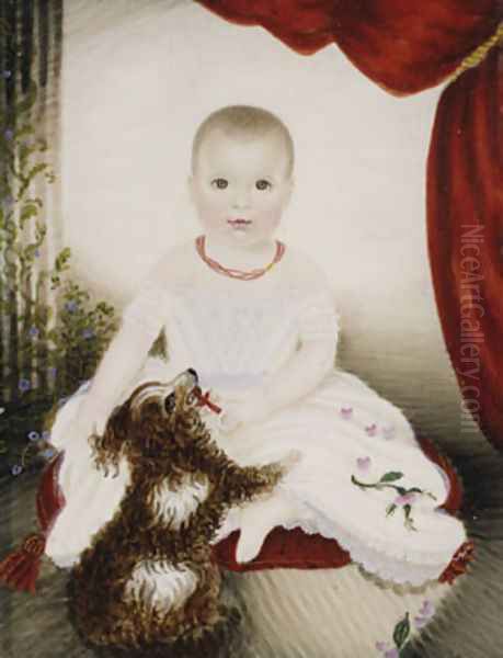 Baby with Rattle and Dog Oil Painting by Moses B. Russell