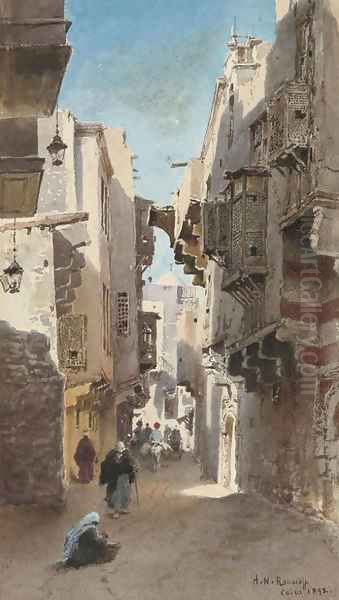 A street scene in Cairo Oil Painting by Alexandre Nicolaievitch Roussoff