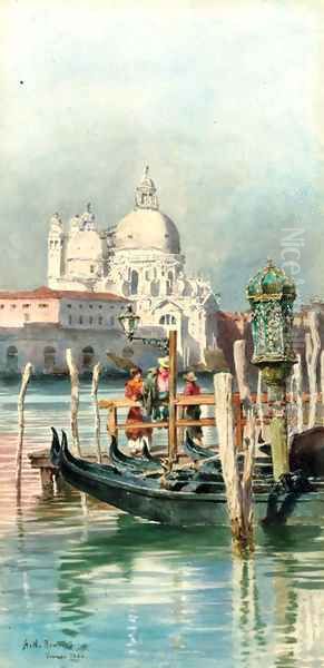 Figures before Santa Maria della Salute, Venice Oil Painting by Alexandre Nicolaievitch Roussoff