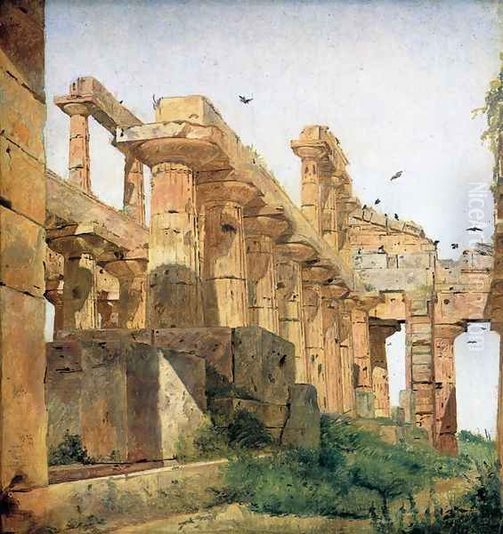 The So-Called Temple of Poseidon, Paestum Oil Painting by Jorgen Roed