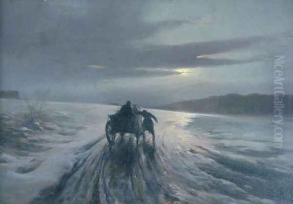 Return at Night Oil Painting by Jozef Ryszkiewicz