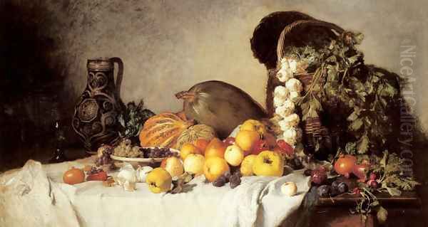 A Still Life with Fruit and Vegetables Oil Painting by Franz Rumpler