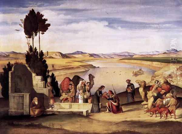 Rebecca and Eliezer at the Well 1819 Oil Painting by Johann Anton Alban Ramboux