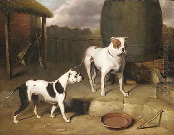 Crib and Rosa by a barrel Oil Painting by John Samuel Raven