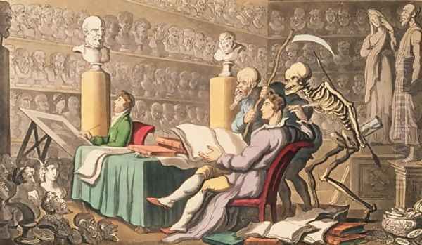 Time and Death their Thoughts Impart-On Works of Learning and of Art, from the English Dance of Death pub. by Rudolph Ackermann 1764-1834 1814 Oil Painting by Thomas Rowlandson